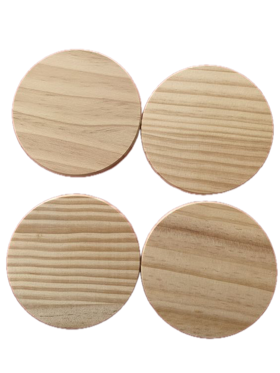 Houten onderzetters, H: 8 cm, d: 9 cm, 5 stuks in doosje