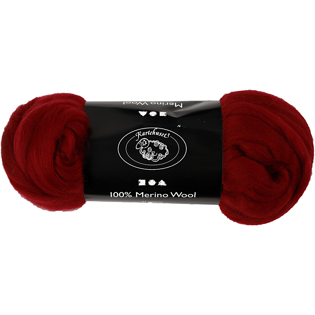 Merino wol, 21 micron, 100 gr donkerrood