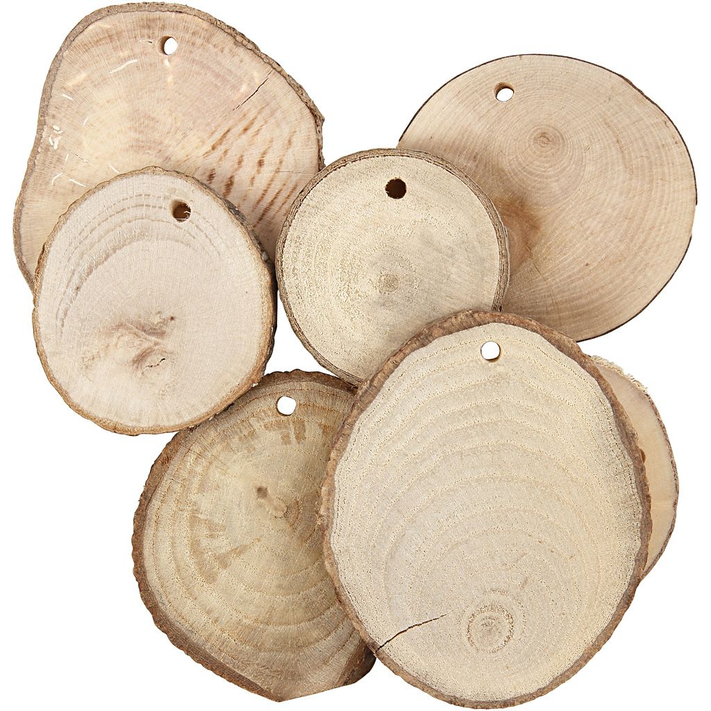 Houten schijven met gat (4mm), 40-70 mm - 25 stuks