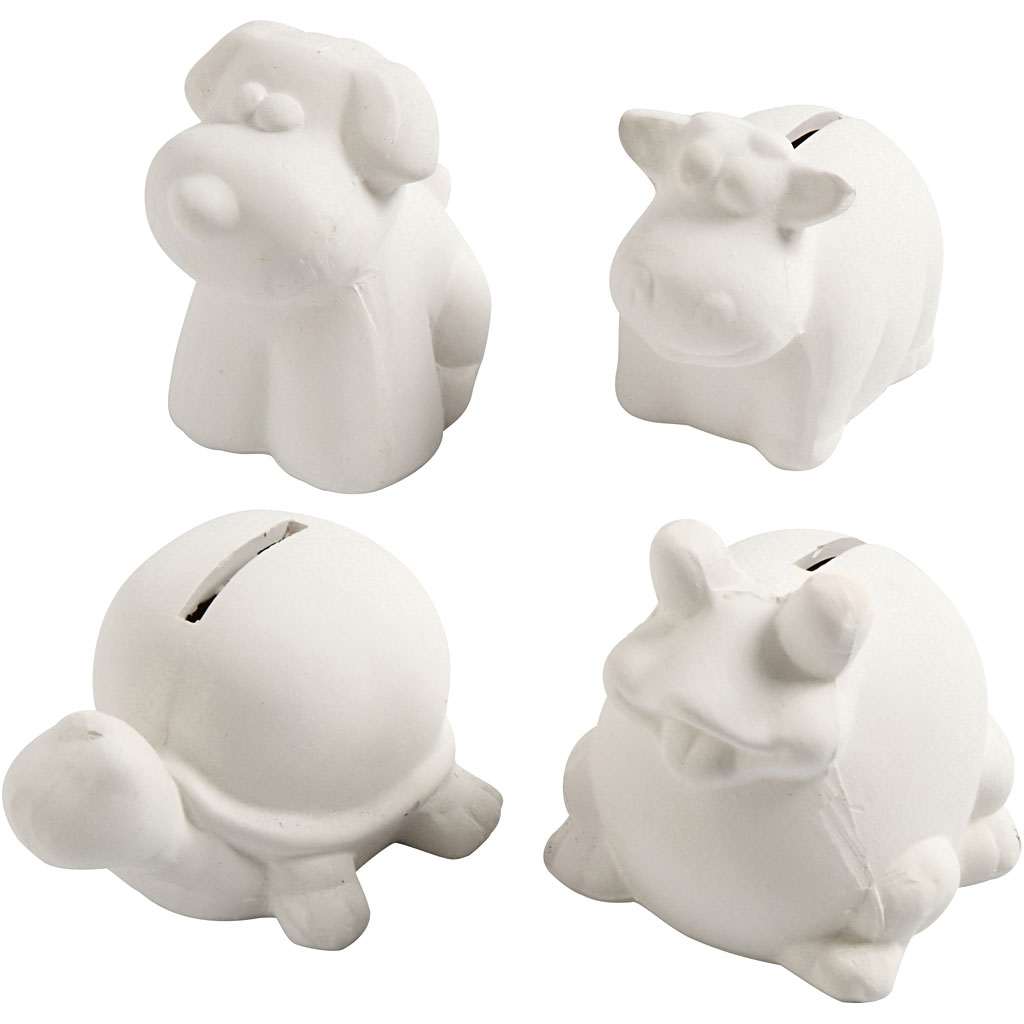 Spaarpot dieren set II, H: 7-10 cm - 4 stuks