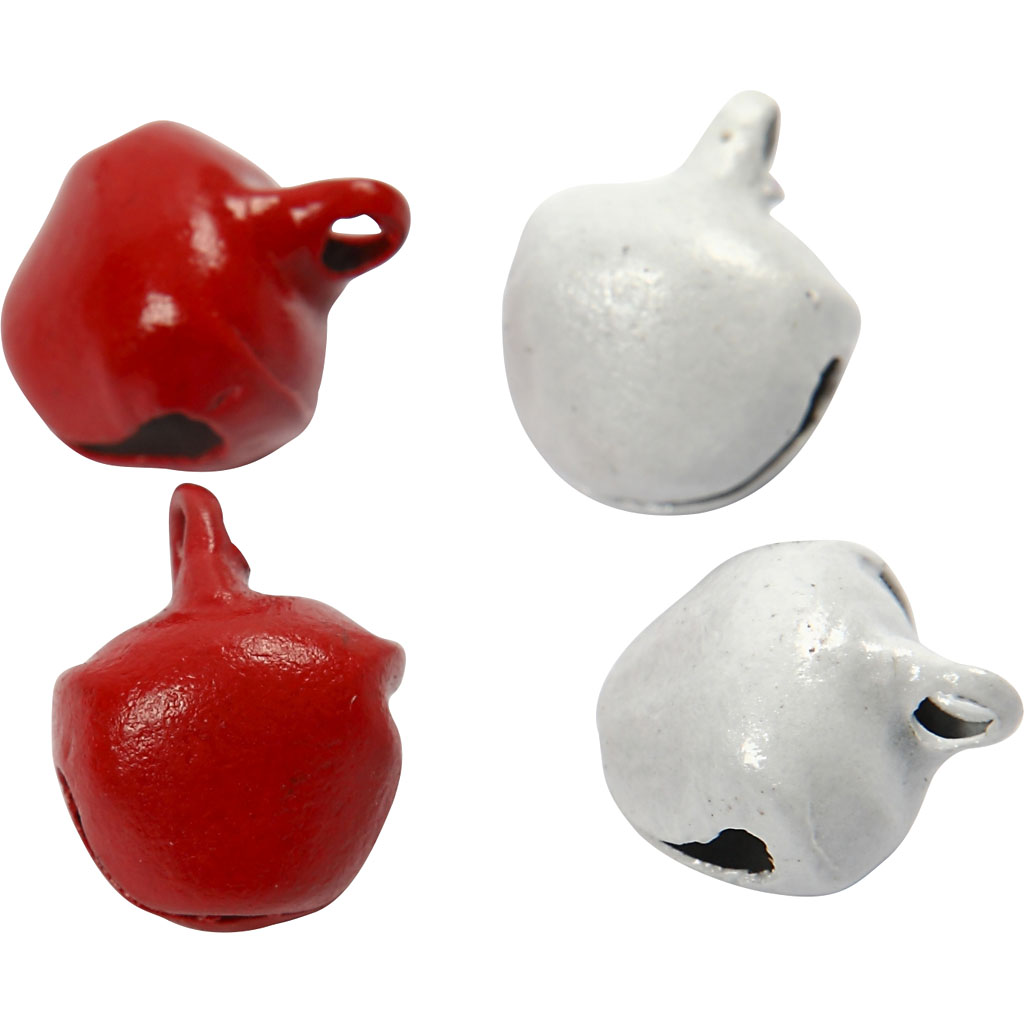 Belletjes, rood/wit, d: 8 mm, 50 stuks