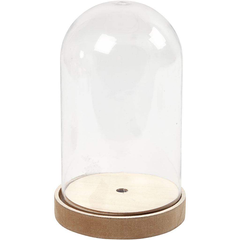 Cloche sur socle en bois, H: 18 cm, d: 11 cm, 1 Pq.