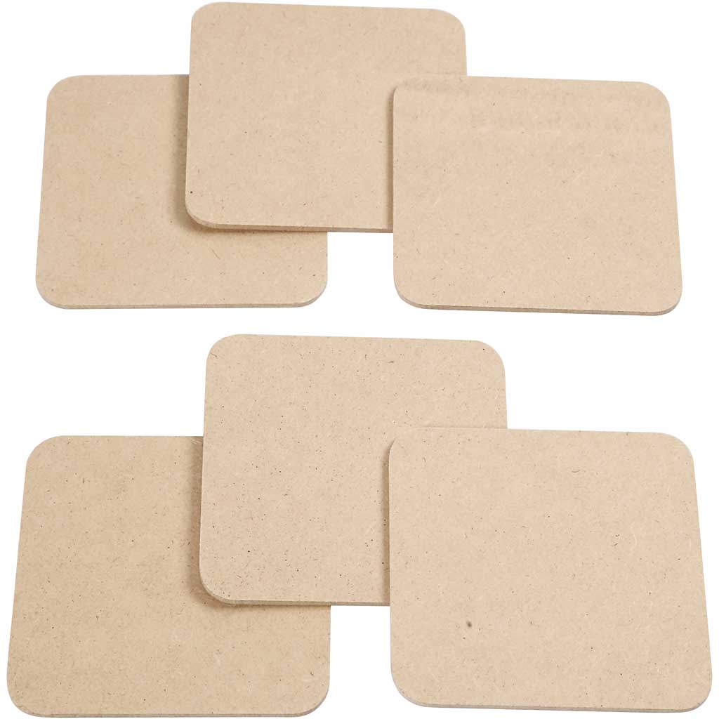 Glasonderzetter MDF, 10 x 10cm, 6 stuks