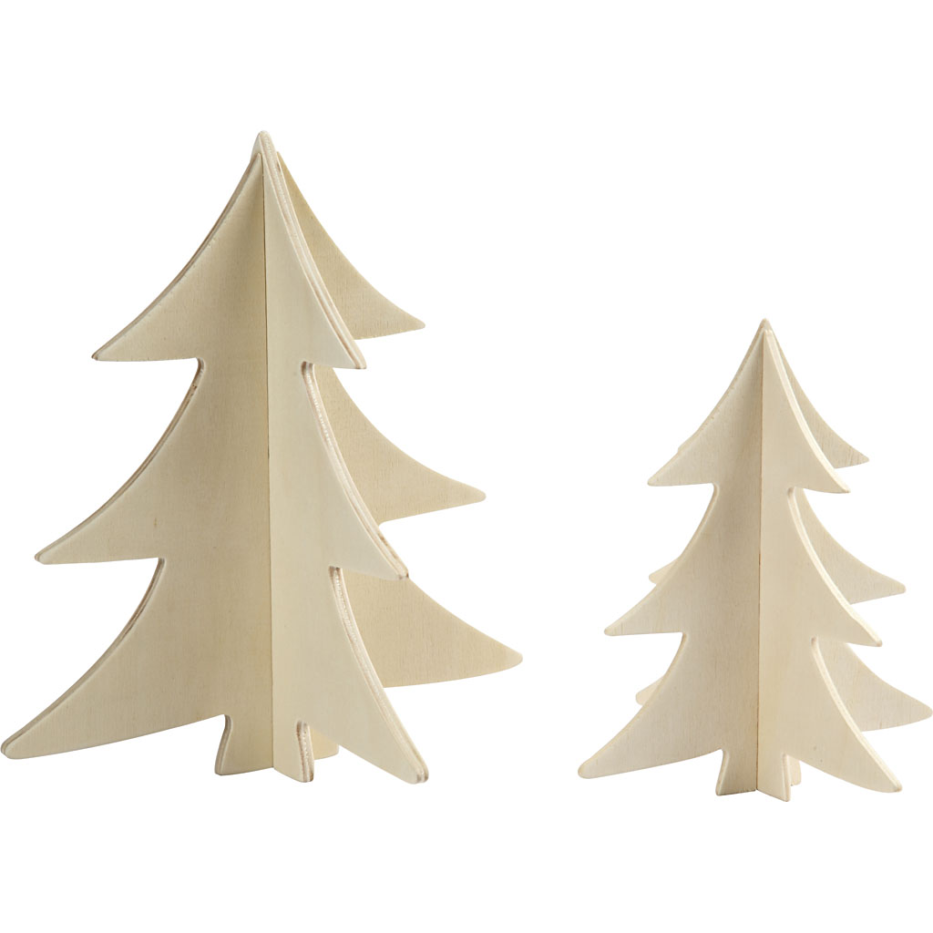 Kerstbomen, H: 13+18 cm, 2 stuk/ 1 doos