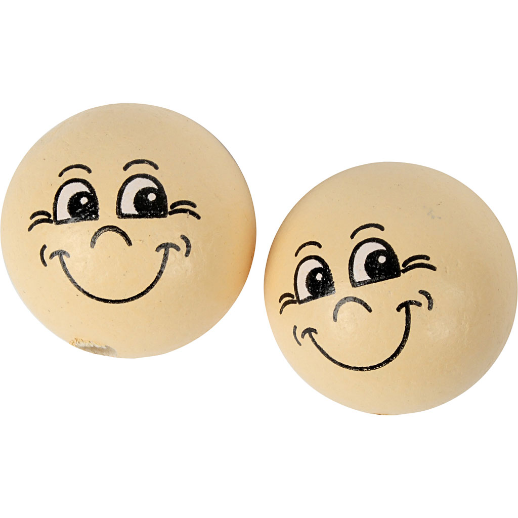 Boules en bois avec visage, d: 22 mm, beige clair, 10 pièce/ 1 Pq.