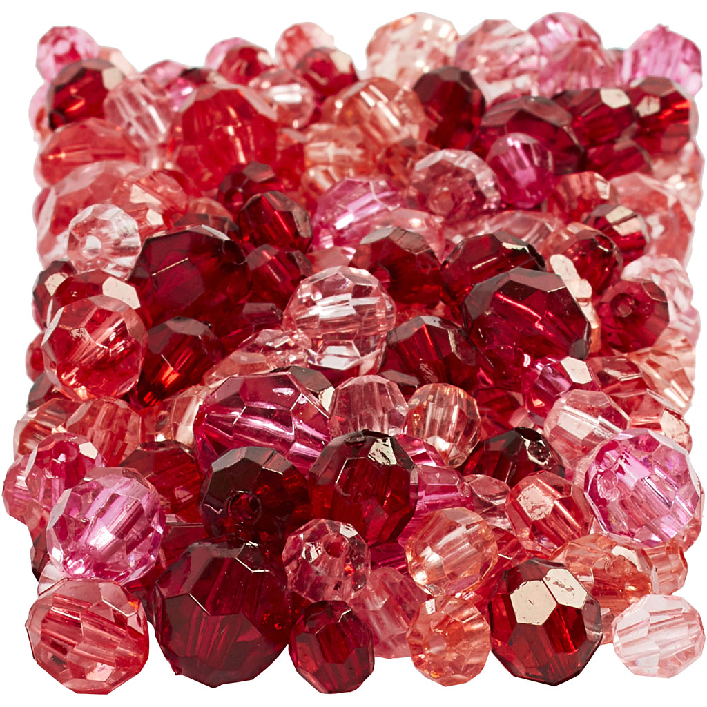 Facet glaskralen mix, d: 4-12 mm - 250 gr - Rood