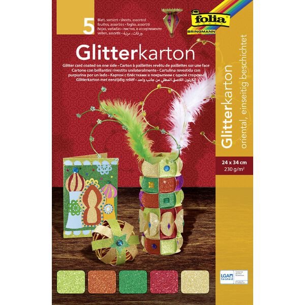 Glitterkarton 300g/m², 24x34cm, 5 vellen - ORIENTAL