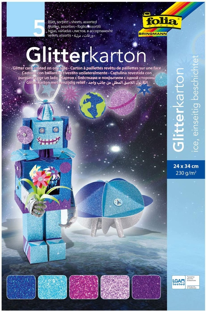 Glitterkarton 300g/m², 24x34cm, 5 vellen - ICE