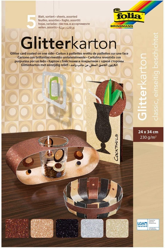 Glitterkarton 300g/m², 24x34cm, 5 vellen - CLASSIC