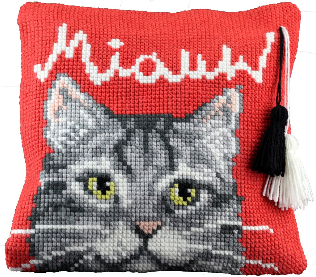 Kit coussin point de croix 40x40cm, Chat-Miauw