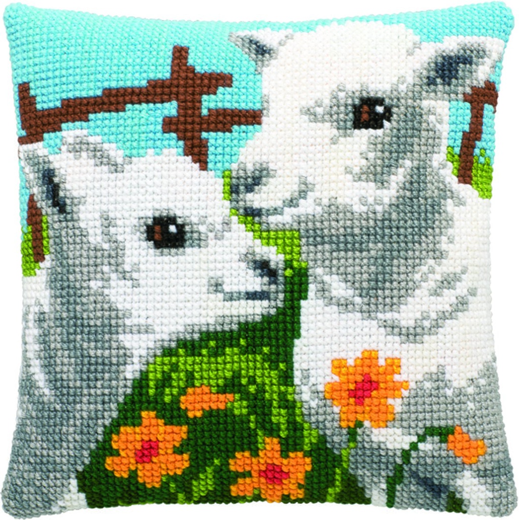 Kruissteekkussen 40x40cm, Lammetjes (incl. naald en garen) 