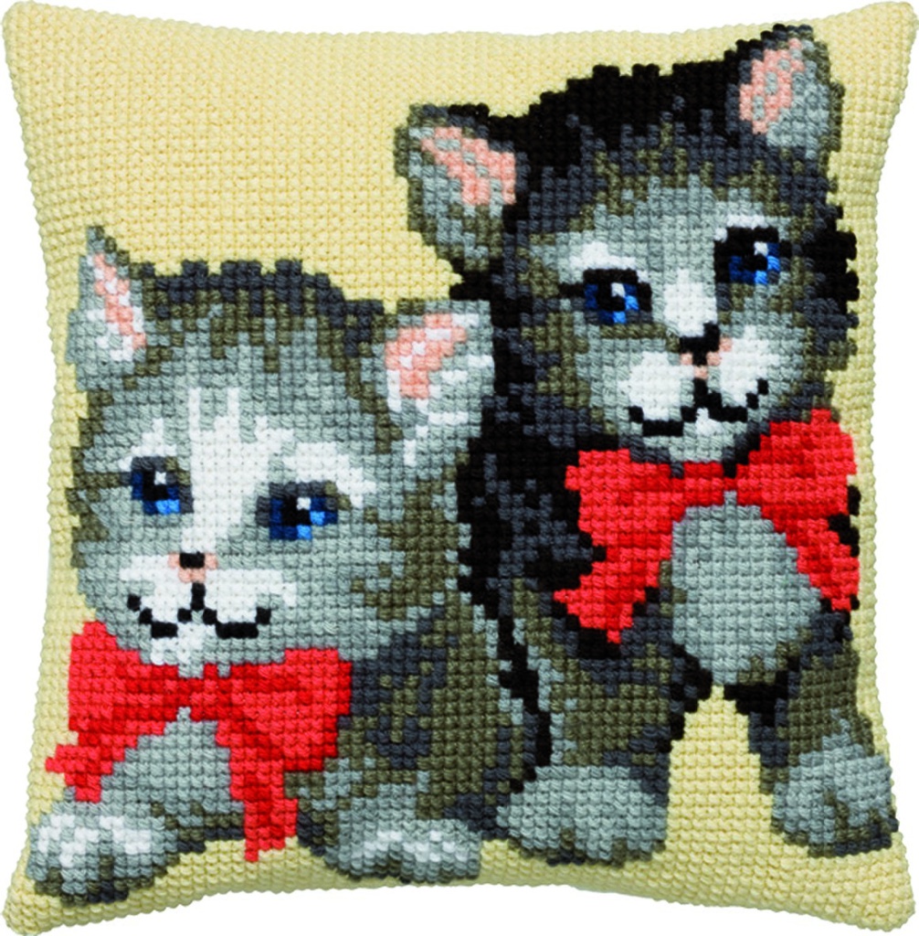 Kit coussin point de croix 40x40cm, Petit chats