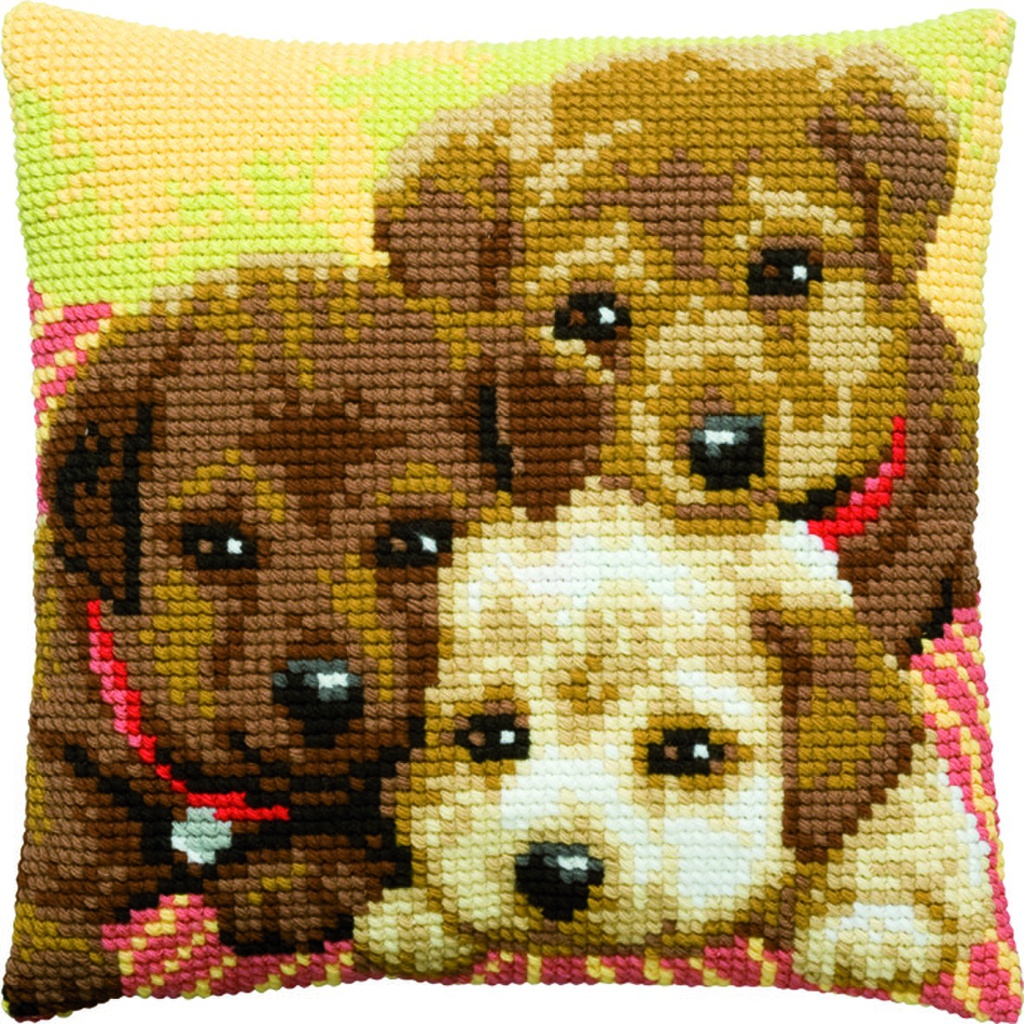 Kit coussin point de croix 40x40cm, Chiots