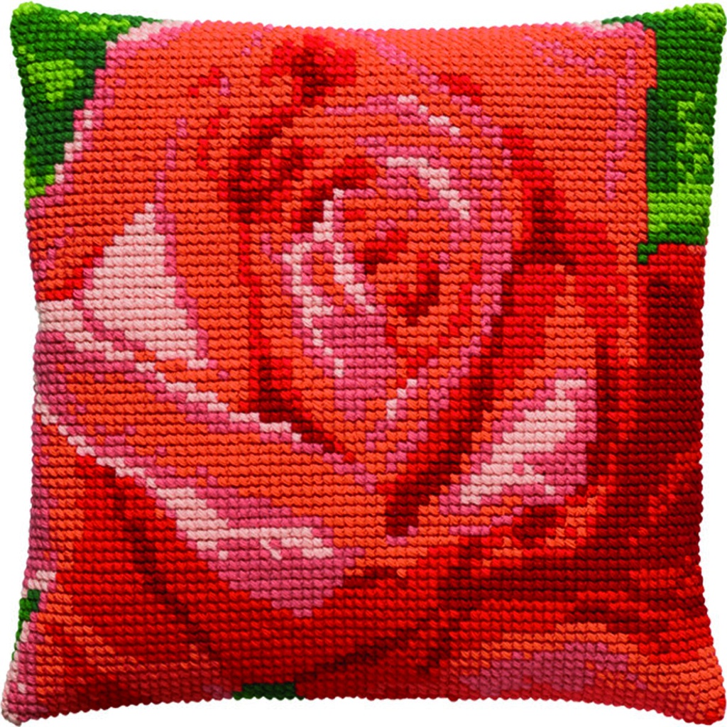 Kit coussin point de croix 40x40cm, Rose grand