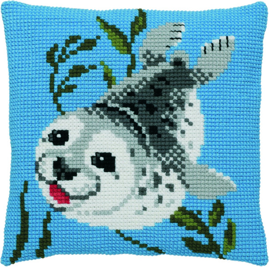 Kruissteekkussen 40x40cm, Zeehond (incl. naald en garen) 