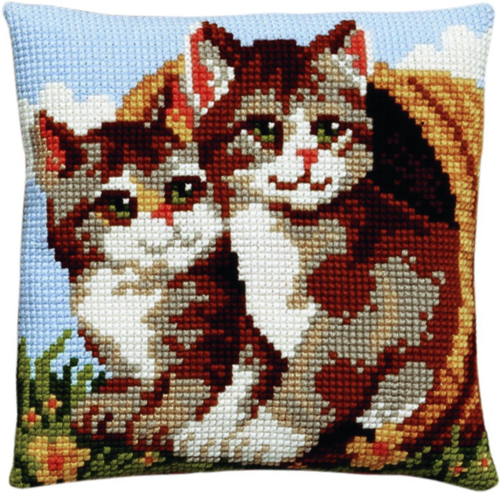 Kruissteekkussen 40x40cm, Katten in mand (incl. naald en garen) 