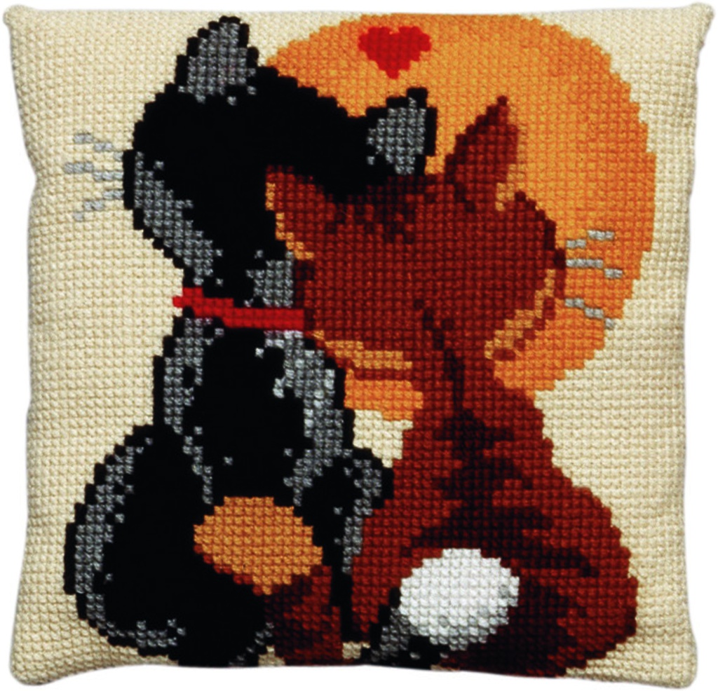 Kit coussin point de croix 40x40cm, Chats soleil