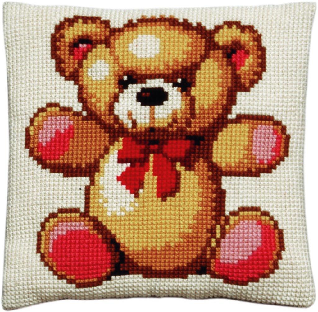 Kit coussin point de croix 40x40cm, Ourson