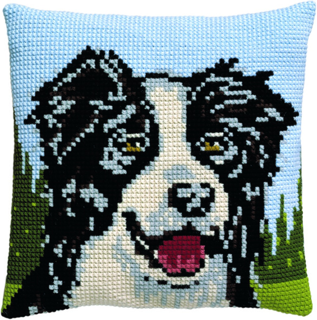 Kit coussin point de croix 40x40cm, Chien Collie