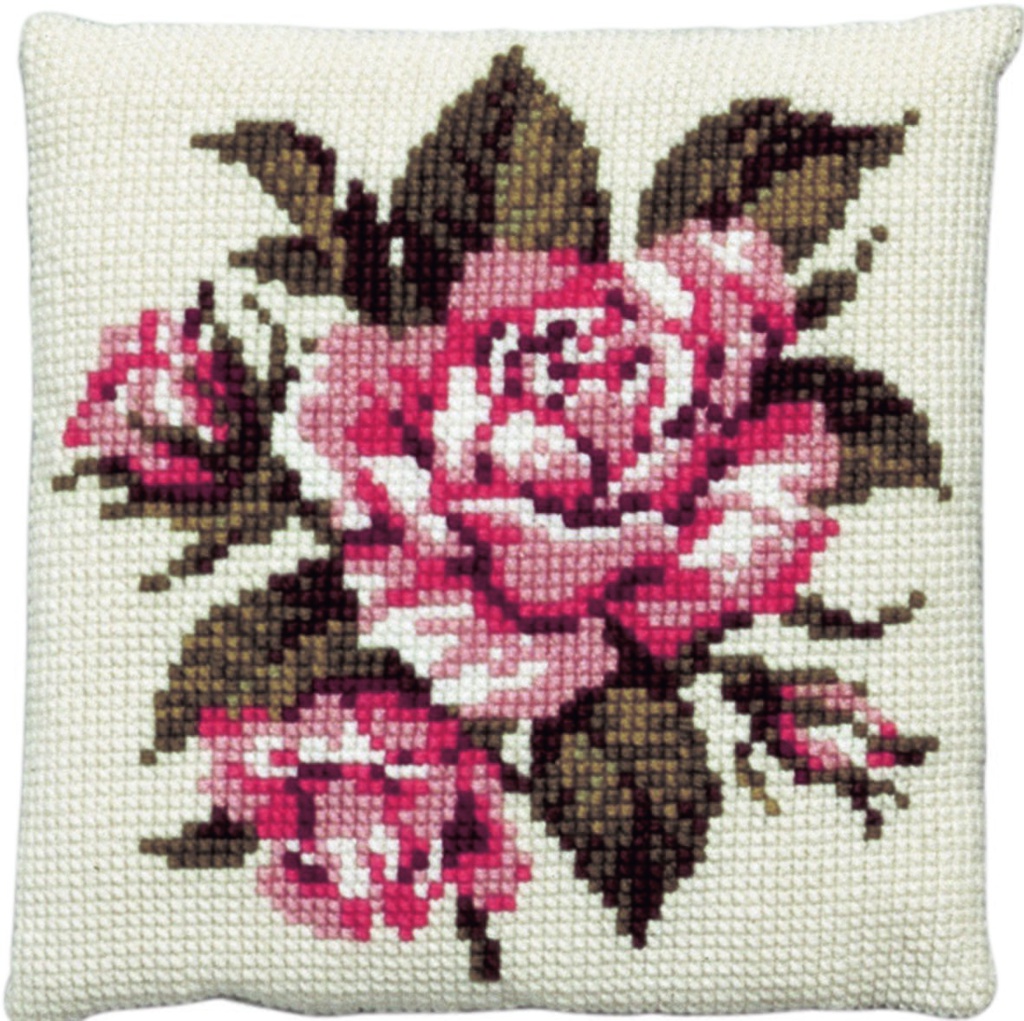 Kit coussin point de croix 40x40cm, Rose