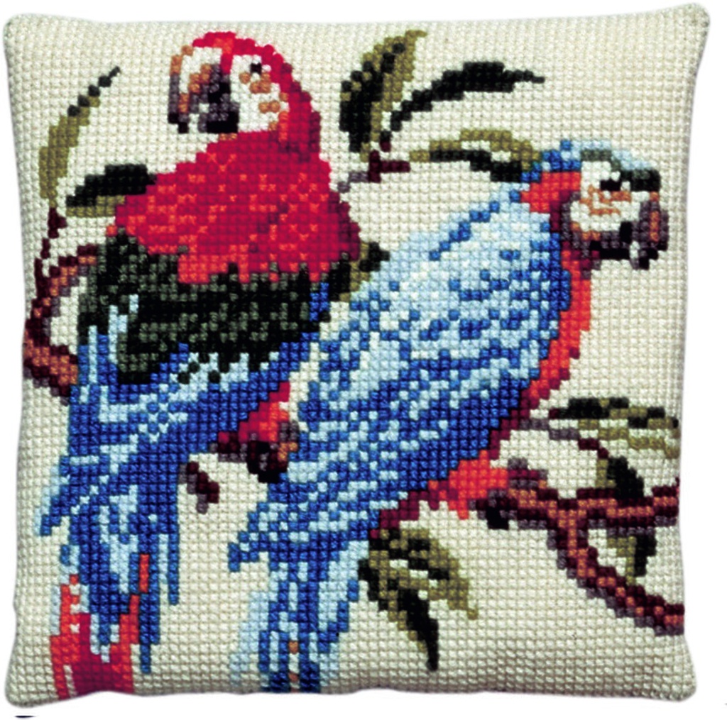 Kit coussin point de croix 40x40cm, Perroquets