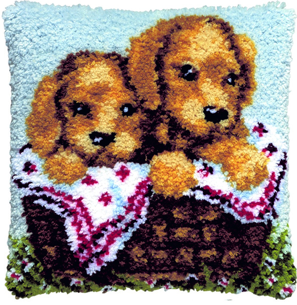 Kit à nouer 40x40cm, Chiots dan panier