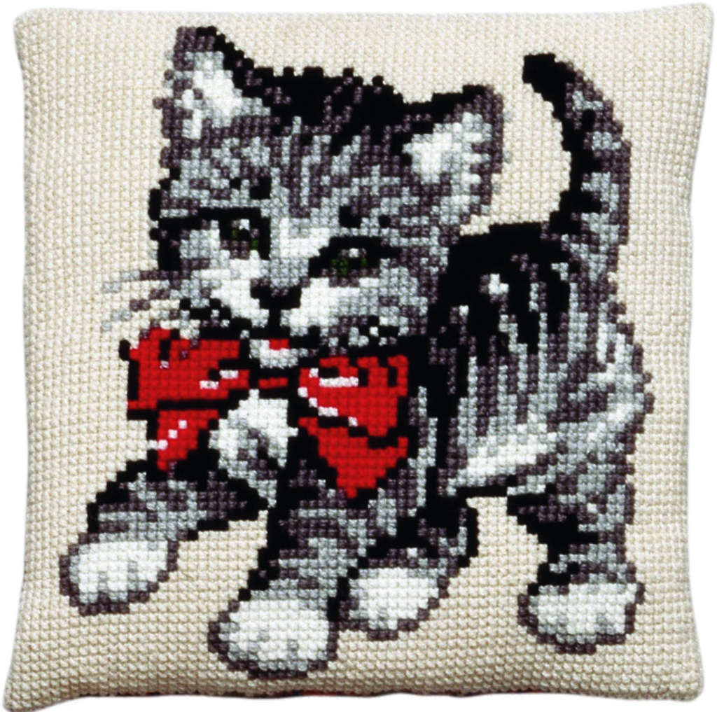 Kit coussin point de croix 40x40cm, Petit chat