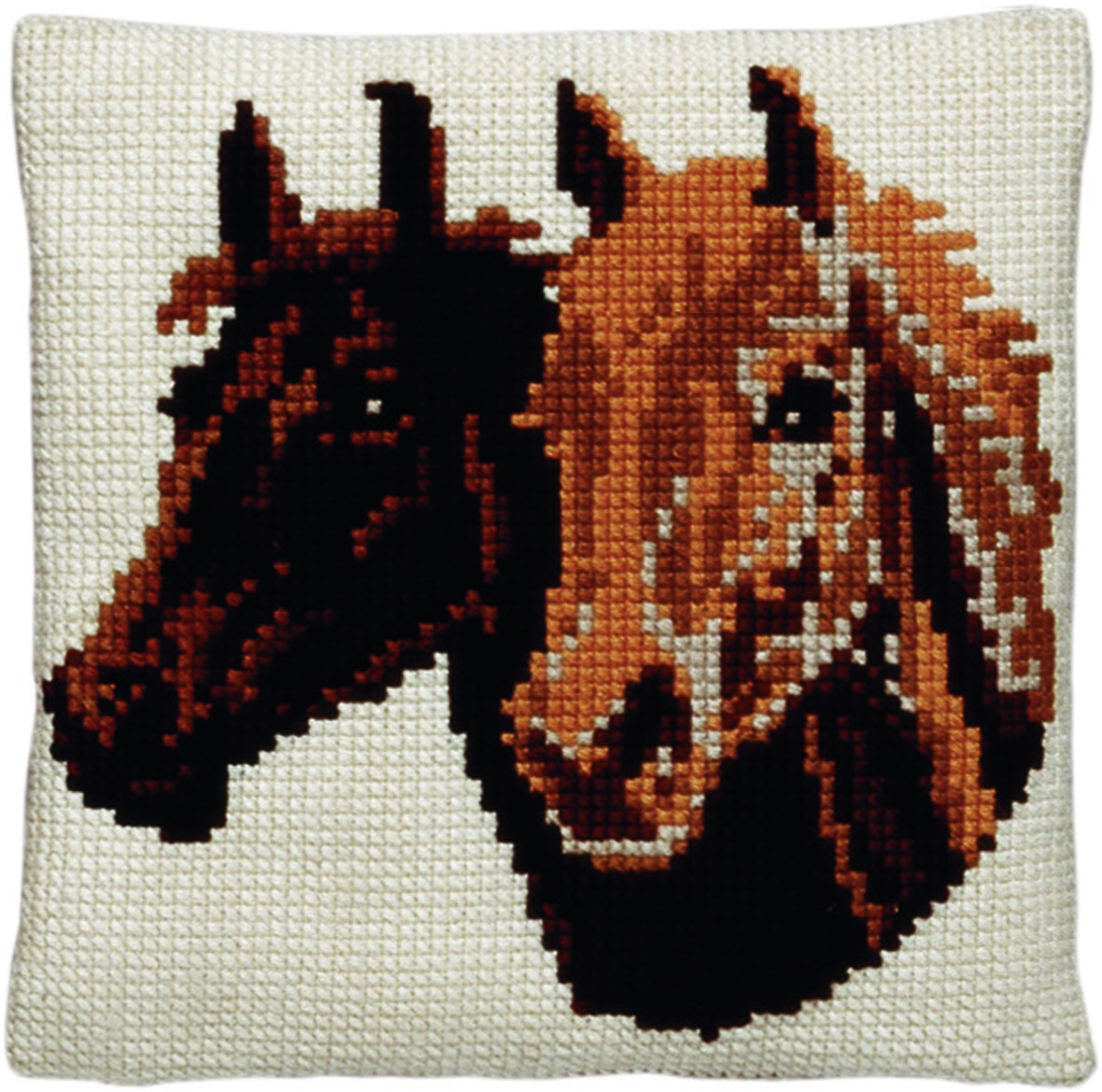 Kit coussin point de croix 40x40cm, Chevaux