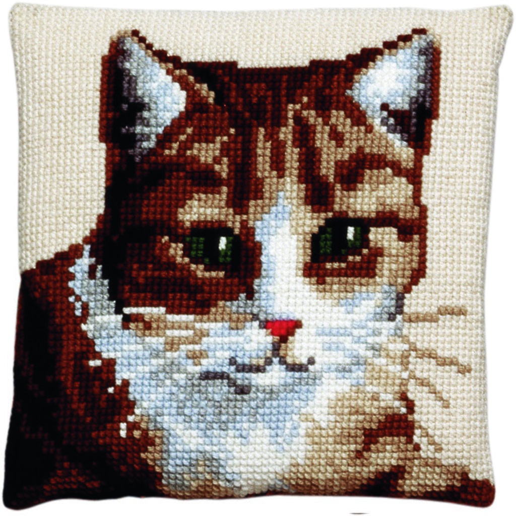 Kit coussin point de croix 40x40cm, Chat