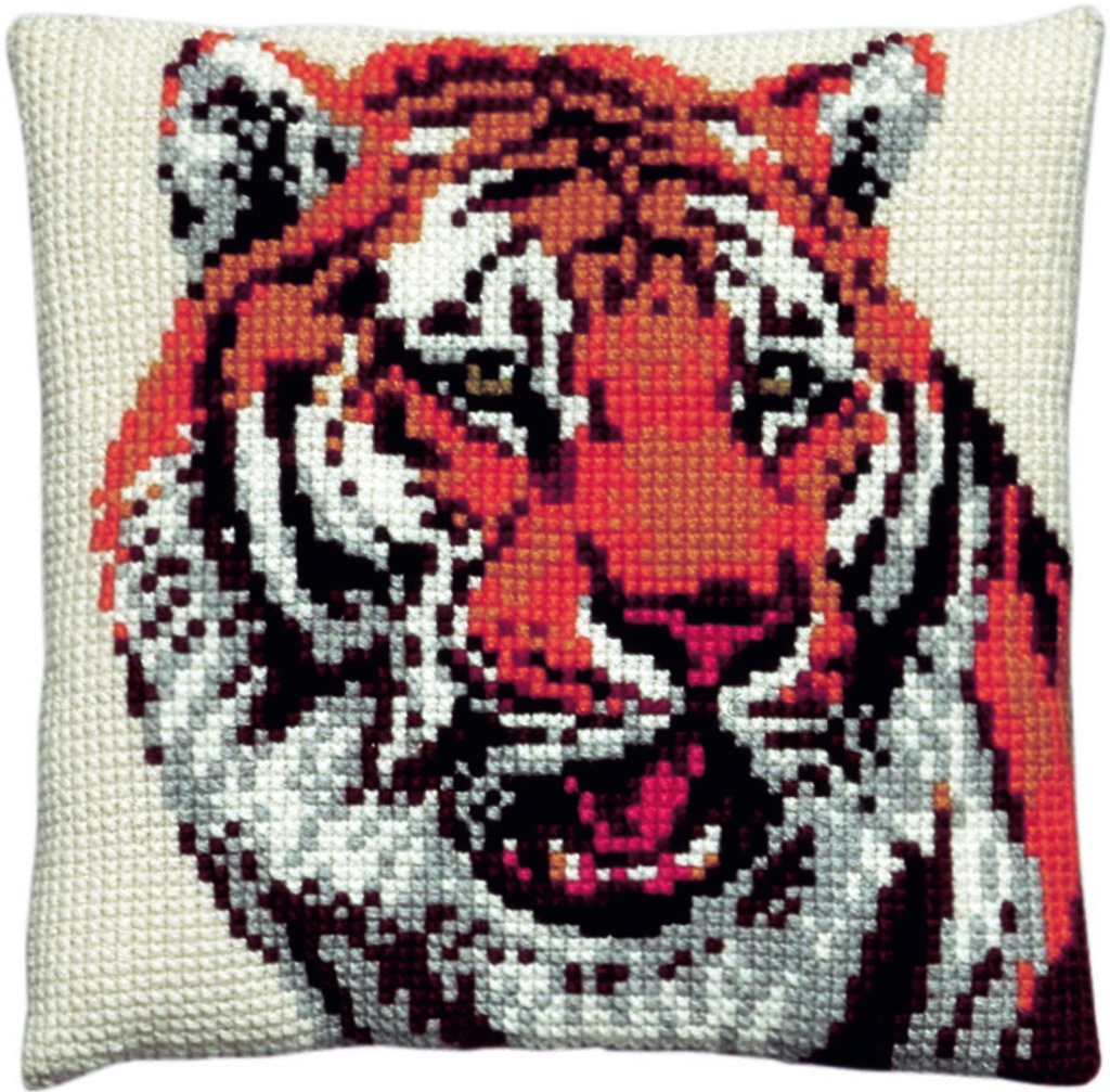 Kit coussin point de croix 40x40cm, Tigre