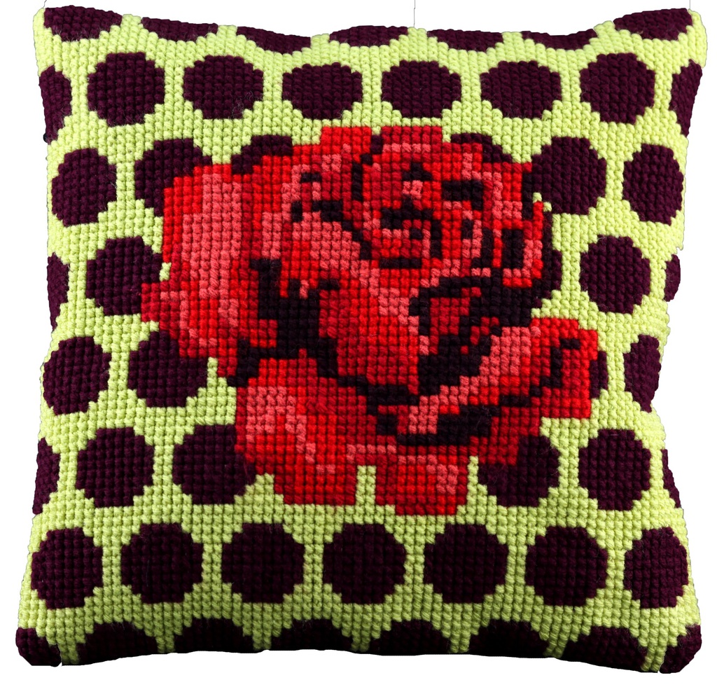 Kit coussin point de croix 40x40cm, Rose et points