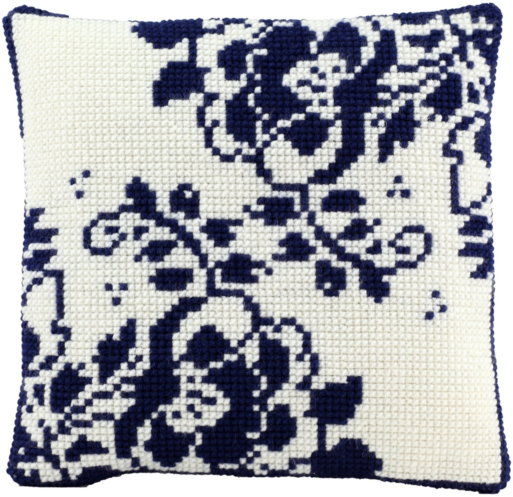 Kit coussin point de croix 40x40cm, Fleurs Delft