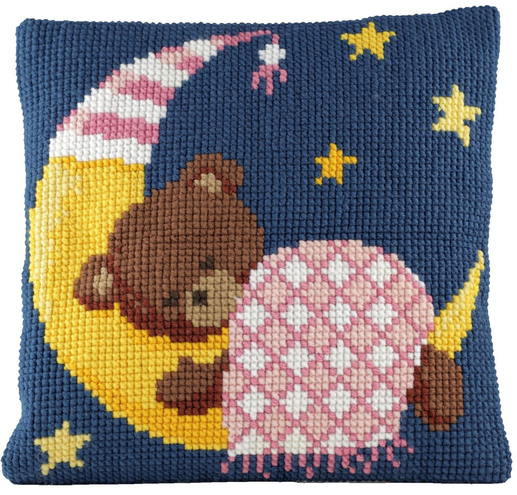 Kit coussin point de croix 40x40cm, Bonne nuit rose