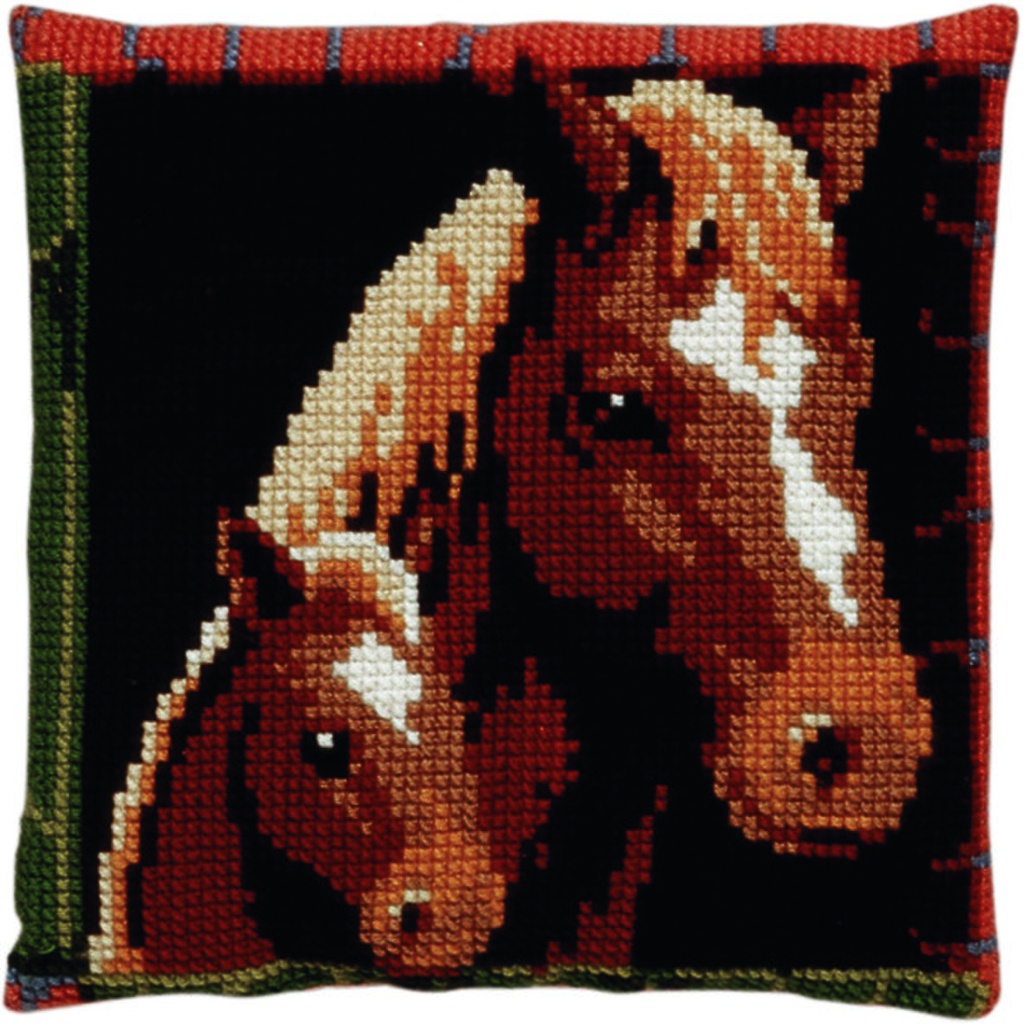 Kit coussin point de croix 40x40cm, Jument & poulain