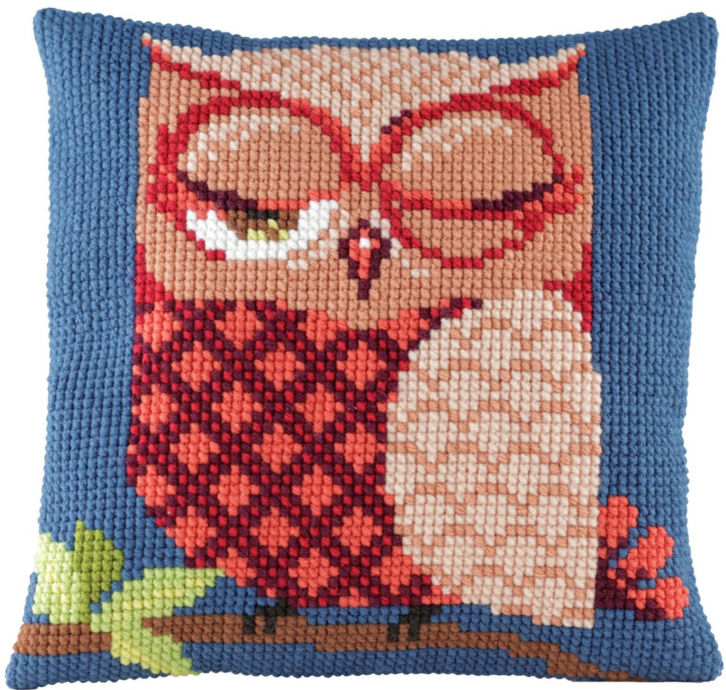 Kit coussin point de croix 40x40cm, Hibou