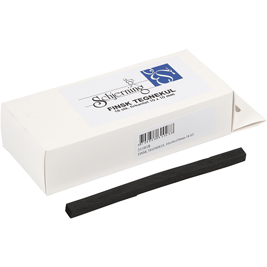 Houtskool sticks, 1x1x15 cm - 18st