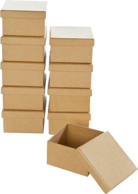 Set van 10 dozen VIERKANT, 7.5x7.5x4.5 cm - naturel*