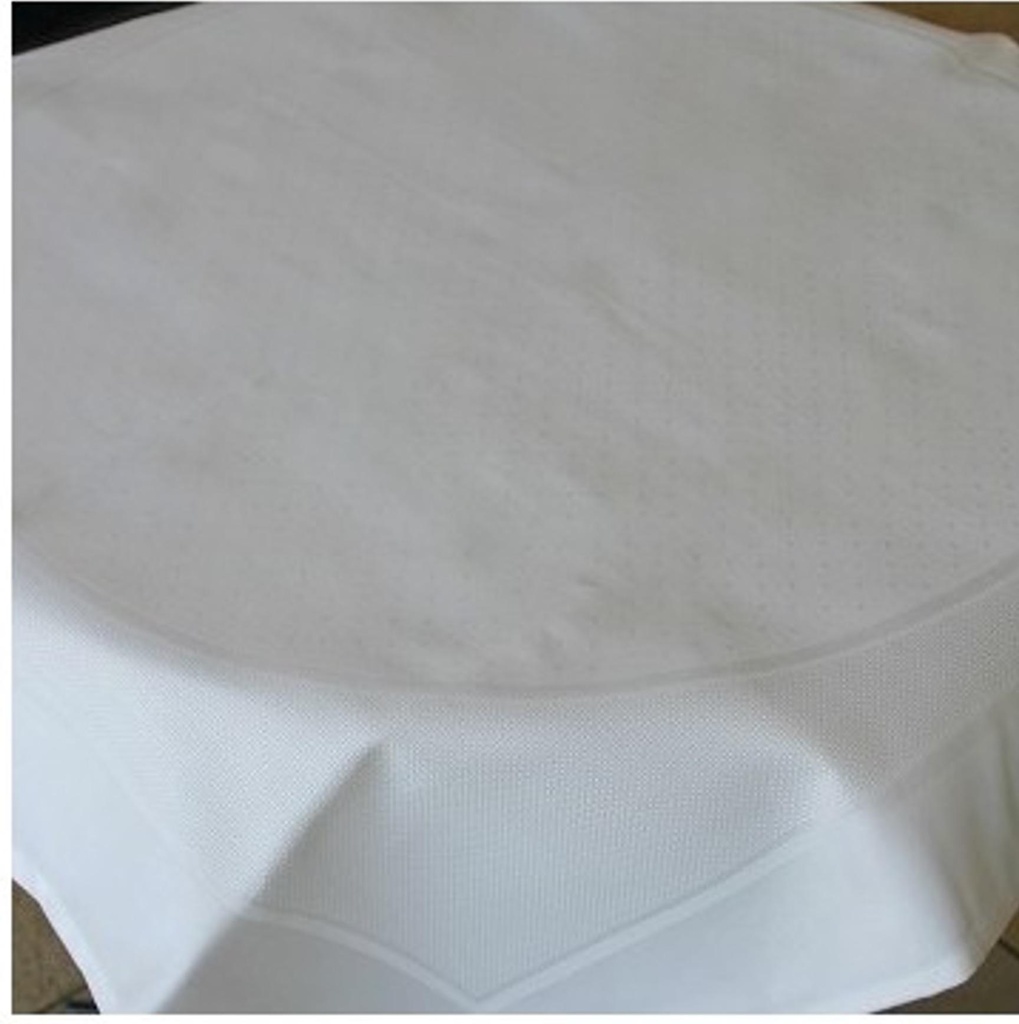 Nappe Damassée avec Galon Aida Arrondi 90x90, Blanc