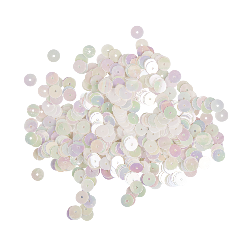 Paillettes lisses, 6mm ø, blanc irisé, boîte 4000 pièces