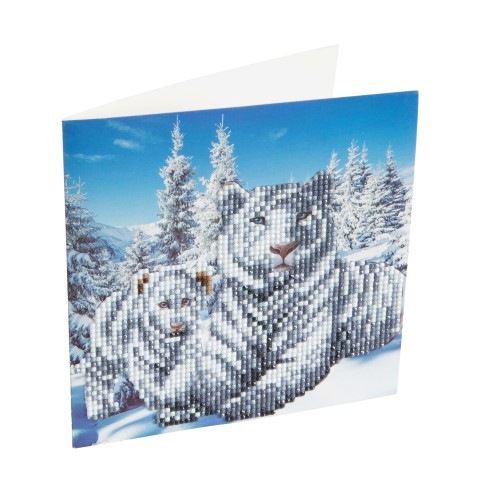 Crystal Card Kit ® Diamond Painting 18x18cm, Snowy White Tigers