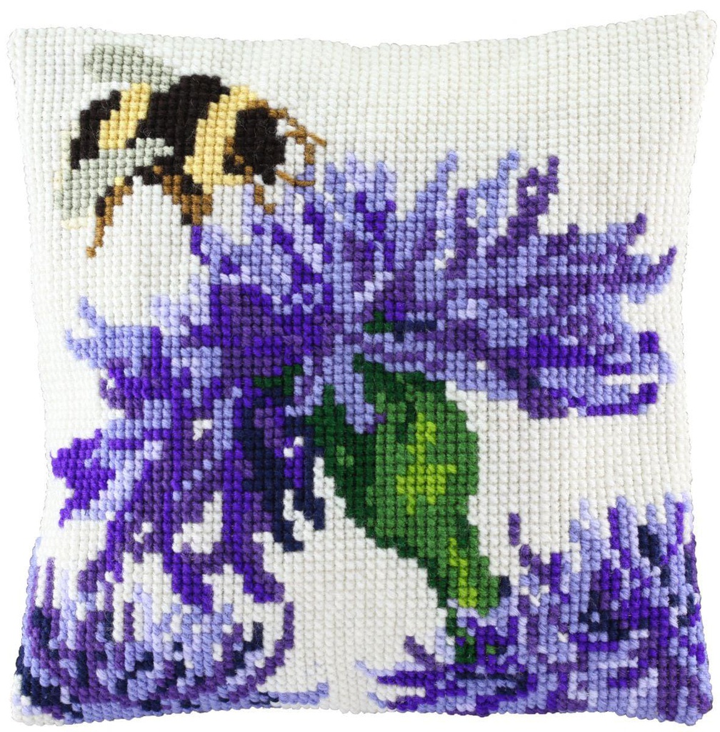 Kit coussin point de croix 40x40cm, Abeille sur fleur 