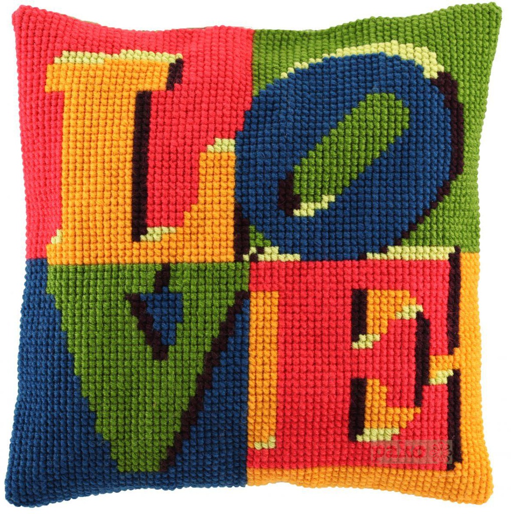 Kit coussin point de croix 40x40cm, Love abstract