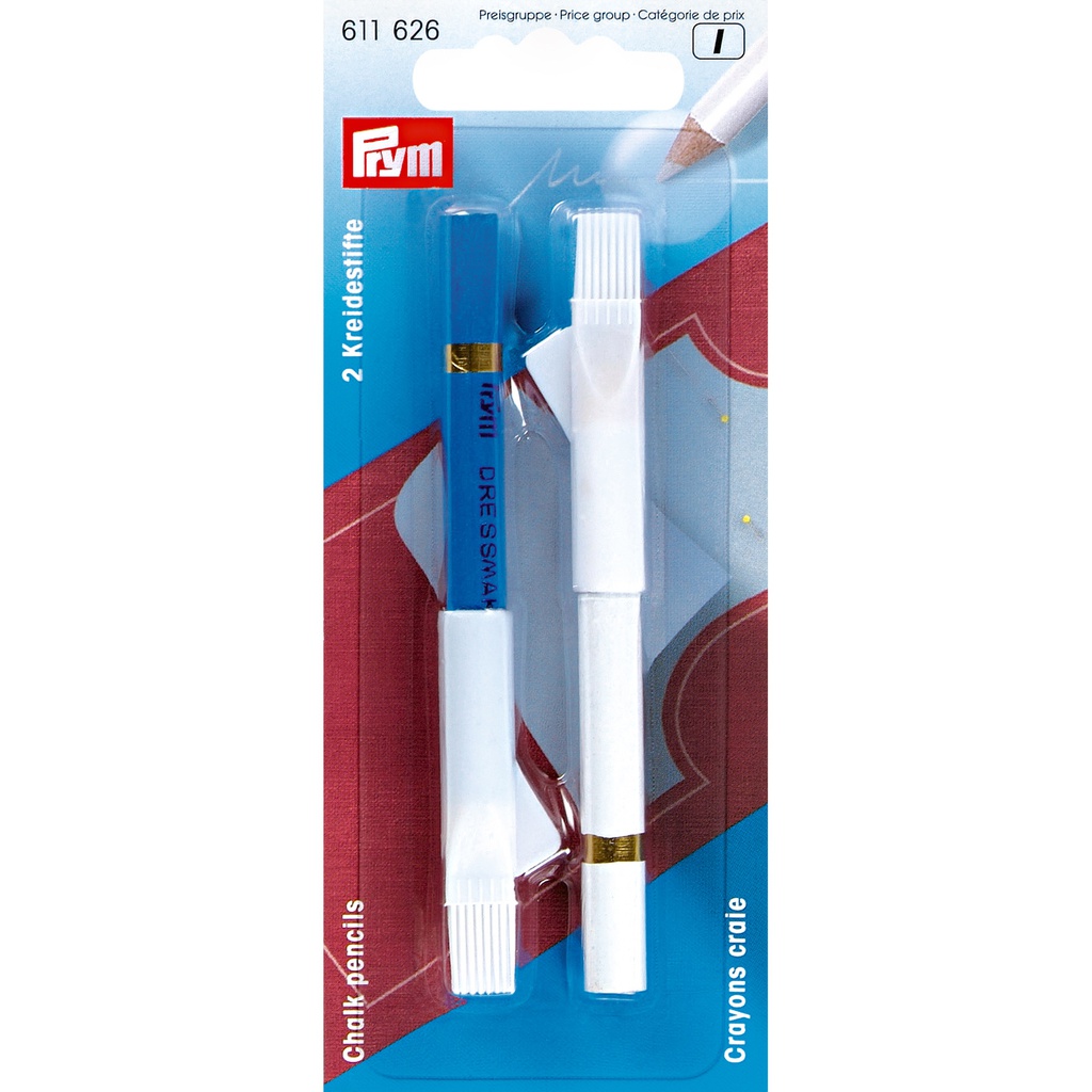 Crayons craie avec brosse à effacer 11 cm blanc/bleu, 2 pièces