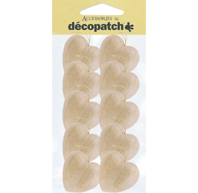 Décopatch Sachet de 10 coeurs avec cordon AC354O