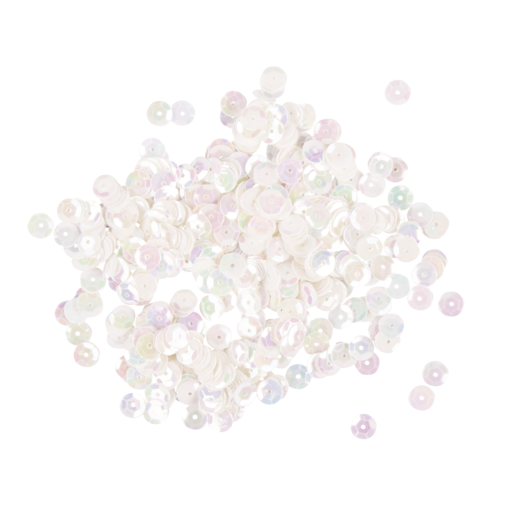 Paillettes bombées, 6mm ø, blanc irisé, boîte 4000pces