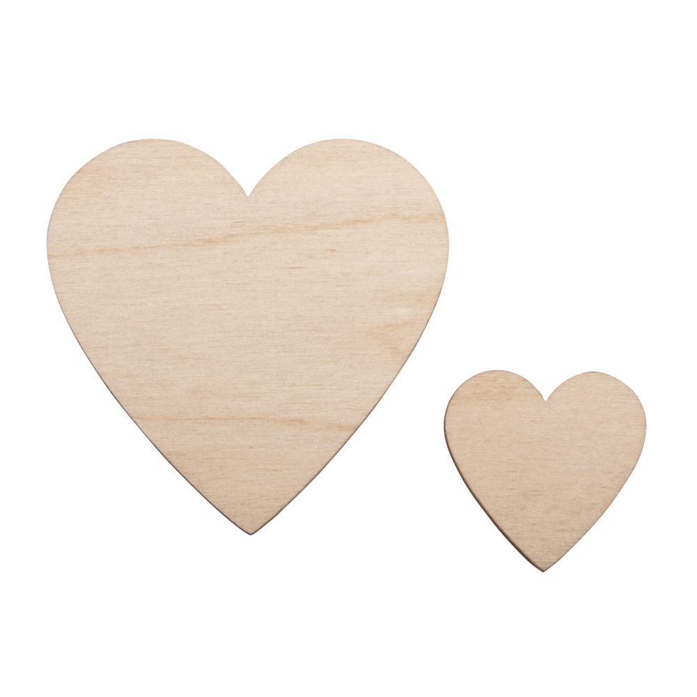 Coeurs en bois FSC 100%, 1xø8cm + 30xø4cm, boîte 31 pièces