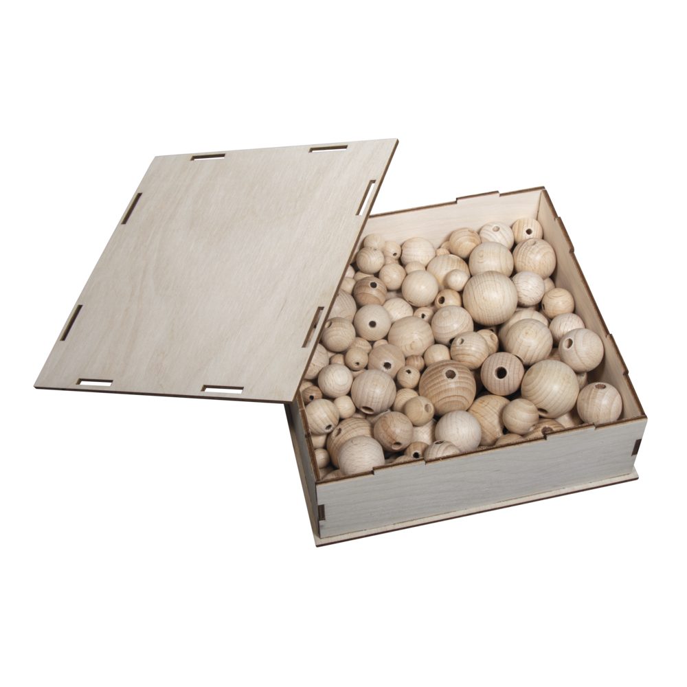 Houten ballen mixbox, verschillende maten - 222 stuks