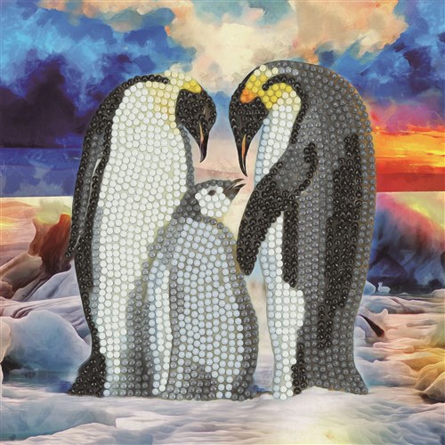 Crystal Card Kit ® Diamond Painting 18x18cm, Pinguin Familie