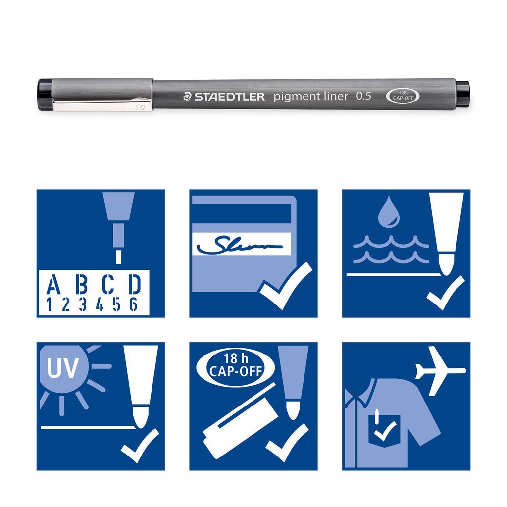 Staedtler Fineliner pigment, 1.0mm - Zwart, 10 stuks, doos 10 stuks