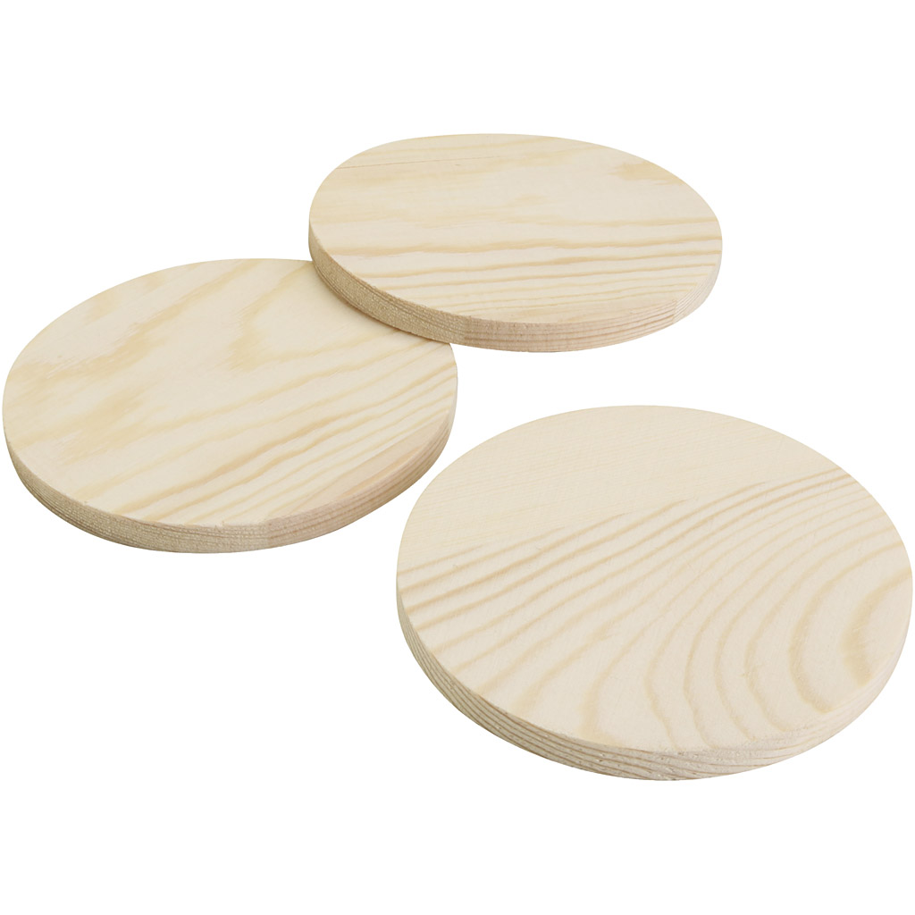 Houten onderzetters, H: 8 cm, d: 9 cm, 5 stuks in doosje